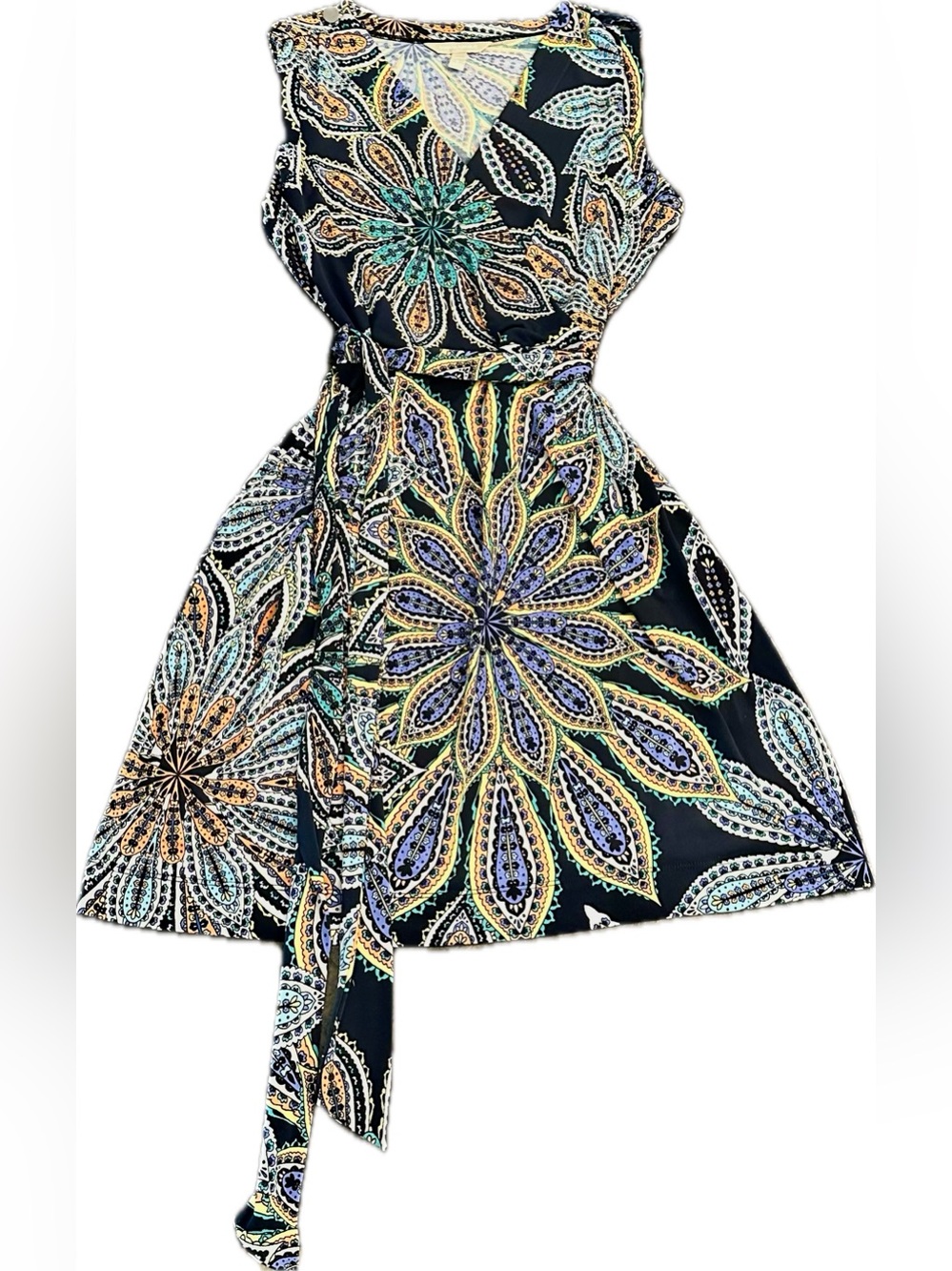 Banana Republic Black Faux Wrap Dress with Multicolor Paisley Print